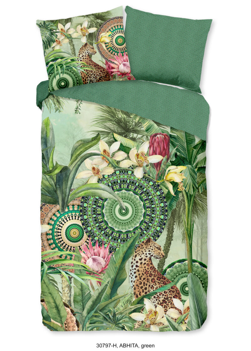 HIP Dekbedovertrek "tropische print en mandala's" - Groen - (140x200/220 cm) - Katoen Satijn