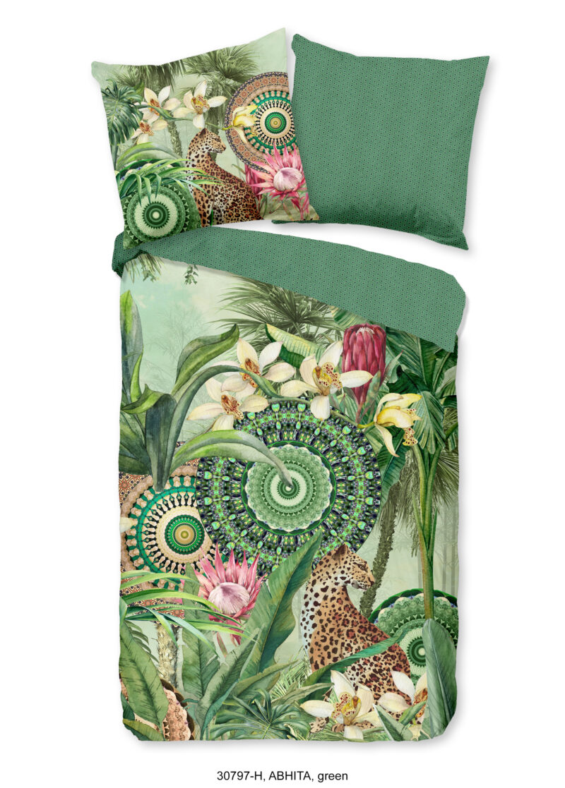 HIP Dekbedovertrek "tropische print en mandala's" - Groen - (155x220 cm) - Katoen Satijn
