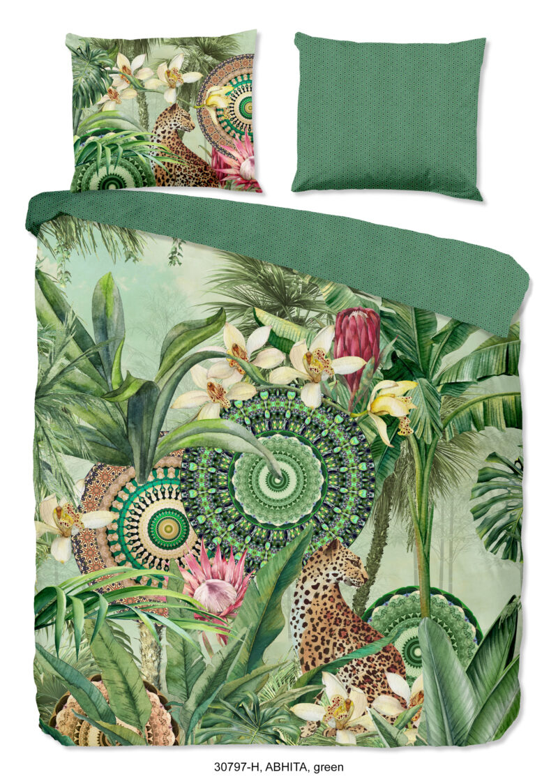 HIP Dekbedovertrek "tropische print en mandala's" - Groen - (240x200/220 cm) - Katoen Satijn
