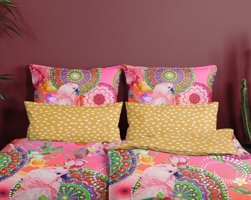 bloemen en roze papegaai" - Multi - (40x80 cm) - Katoen Satijn