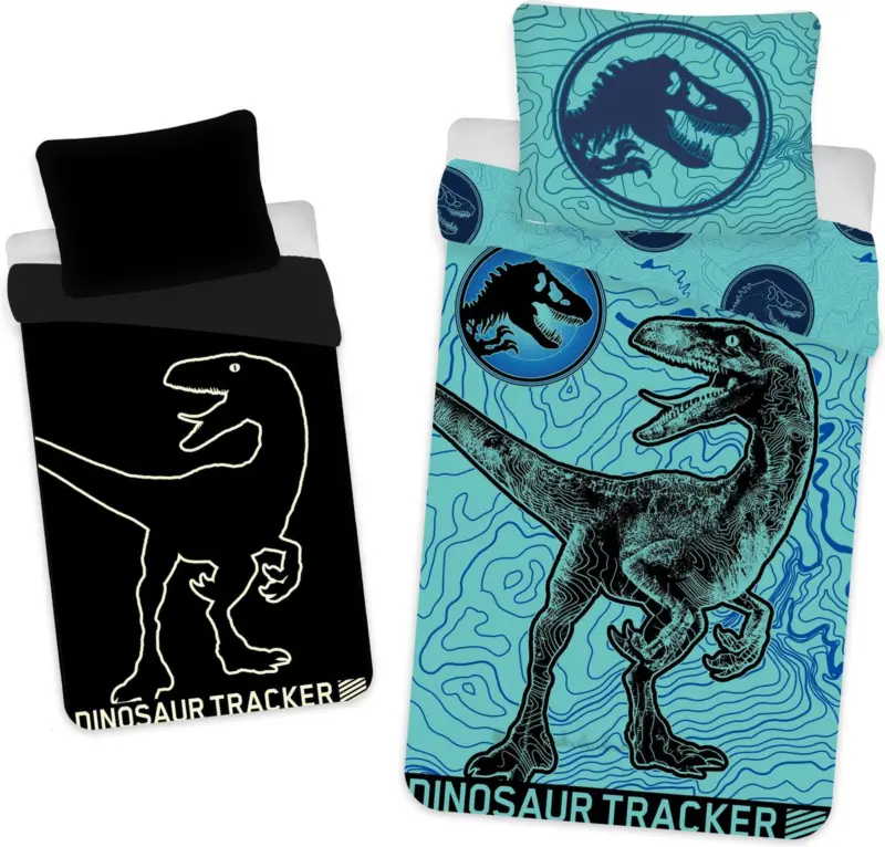 Jurassic World Dekbedovertrek Tracker Glow in the Dark - 140 x 200 cm - Katoen - 70 x 90 cm Blauw