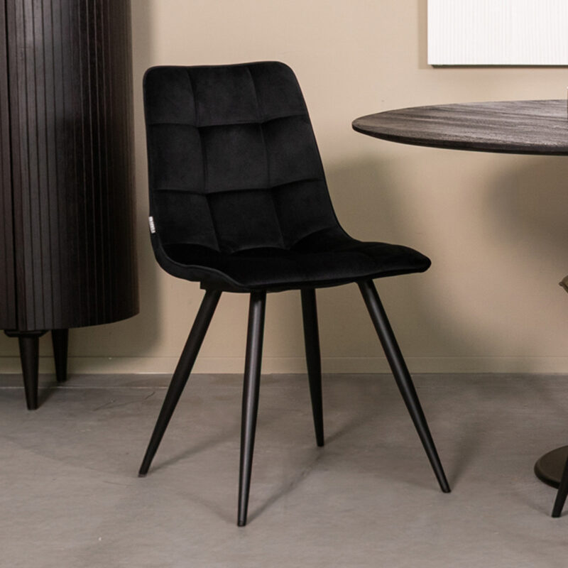LABEL51 Eetkamerstoel Bistro - Zwart - Fluweel - Black Frame