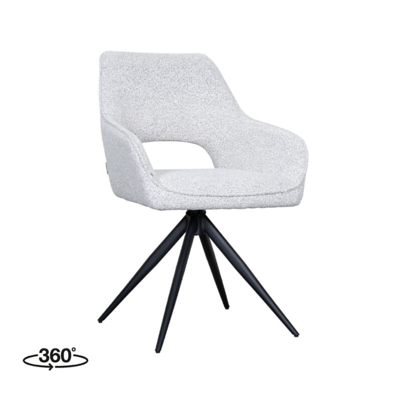 LABEL51 Eetkamerstoel Finley - Wit - Boucle - Black Frame Finley