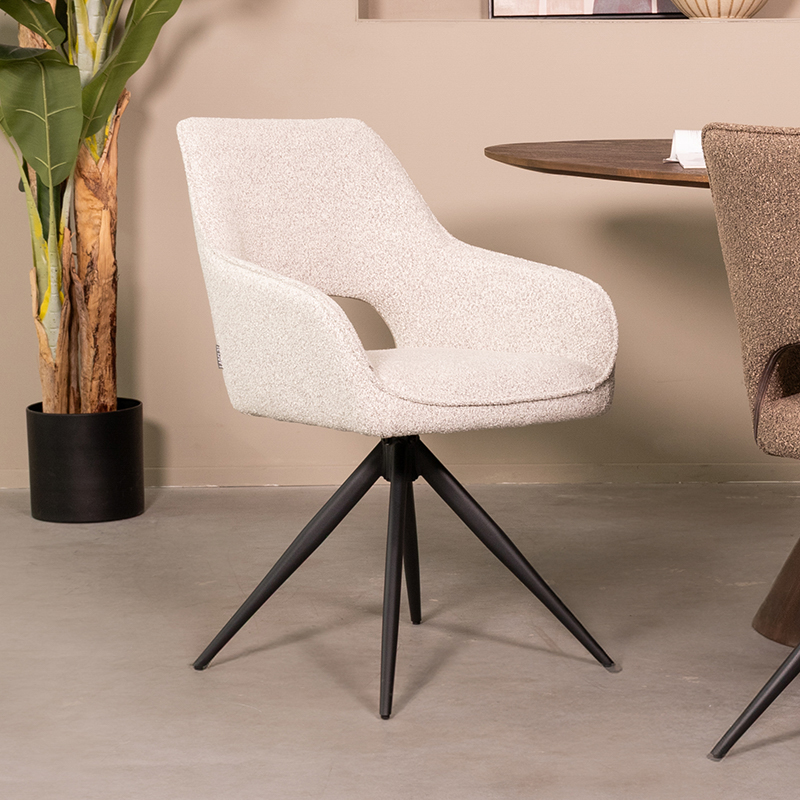 LABEL51 Eetkamerstoel Finley - Wit - Boucle - Zwart Metalen Frame