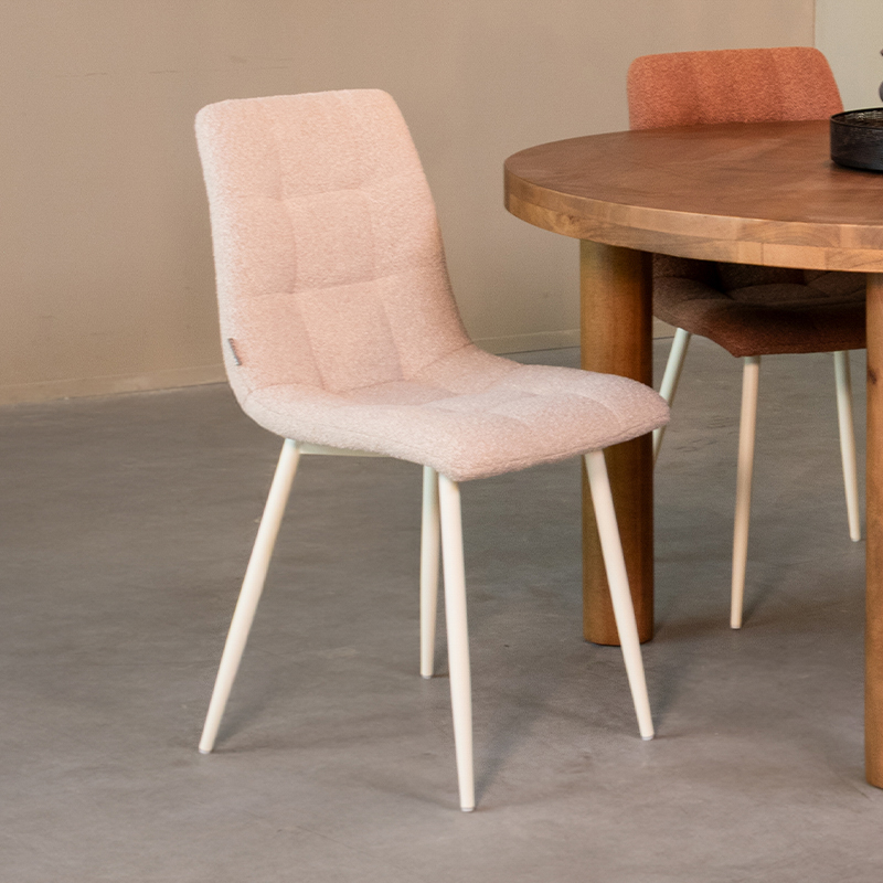 LABEL51 Eetkamerstoel Nino - Wit - Boucle - Wit Metalen Frame