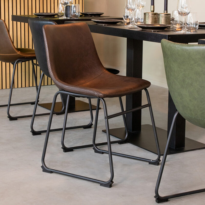 LABEL51 Eetkamerstoel Risto - Bruin - PU-Leder - Black Frame