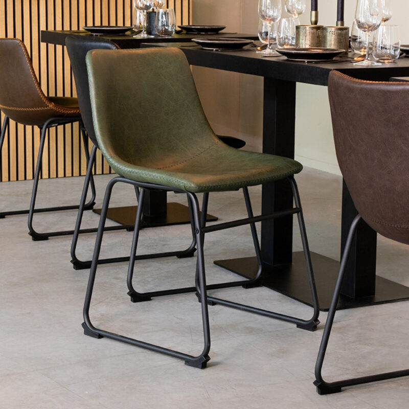 LABEL51 Eetkamerstoel Risto - Hunter - PU-Leder - Black Frame