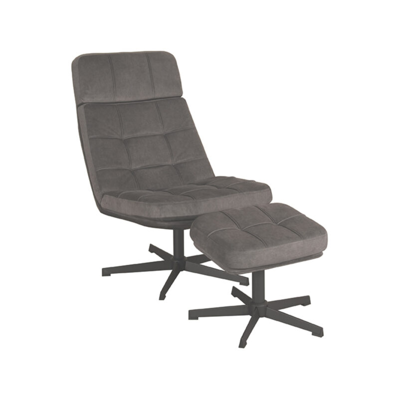 LABEL51 Fauteuil Alvar - Antraciet - Cosmo - Incl. Hocker Cosmo