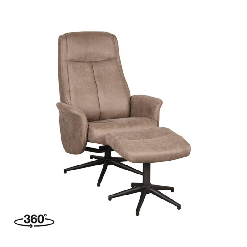 LABEL51 Fauteuil Bergen - Taupe - Micro Suede - Incl. Hocker