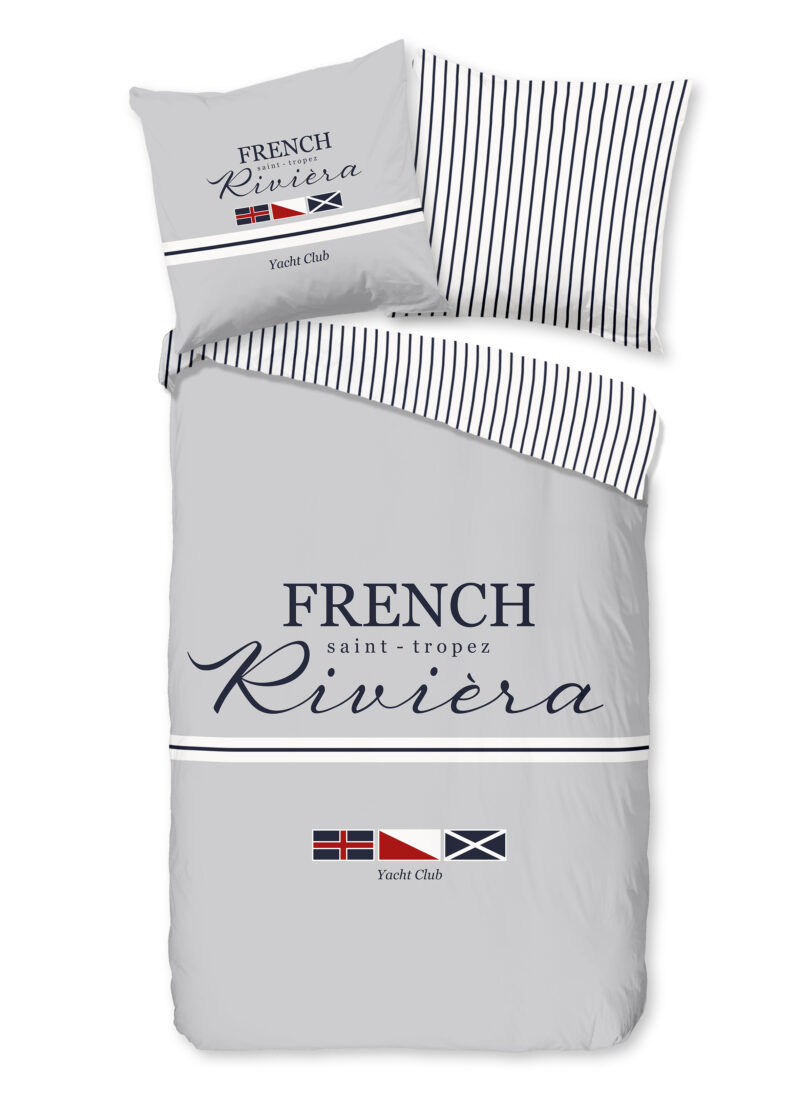 Pure Dekbedovertrek "landelijkestijl met streepjes" - Grijs - (135x200 cm) - Microfiber