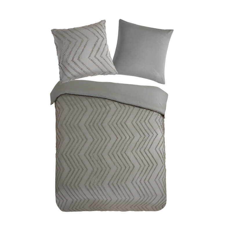 Pure Dekbedovertrek "luxe zizag biezen/ borduursels" - Taupe - (200x200 cm) - Microfiber