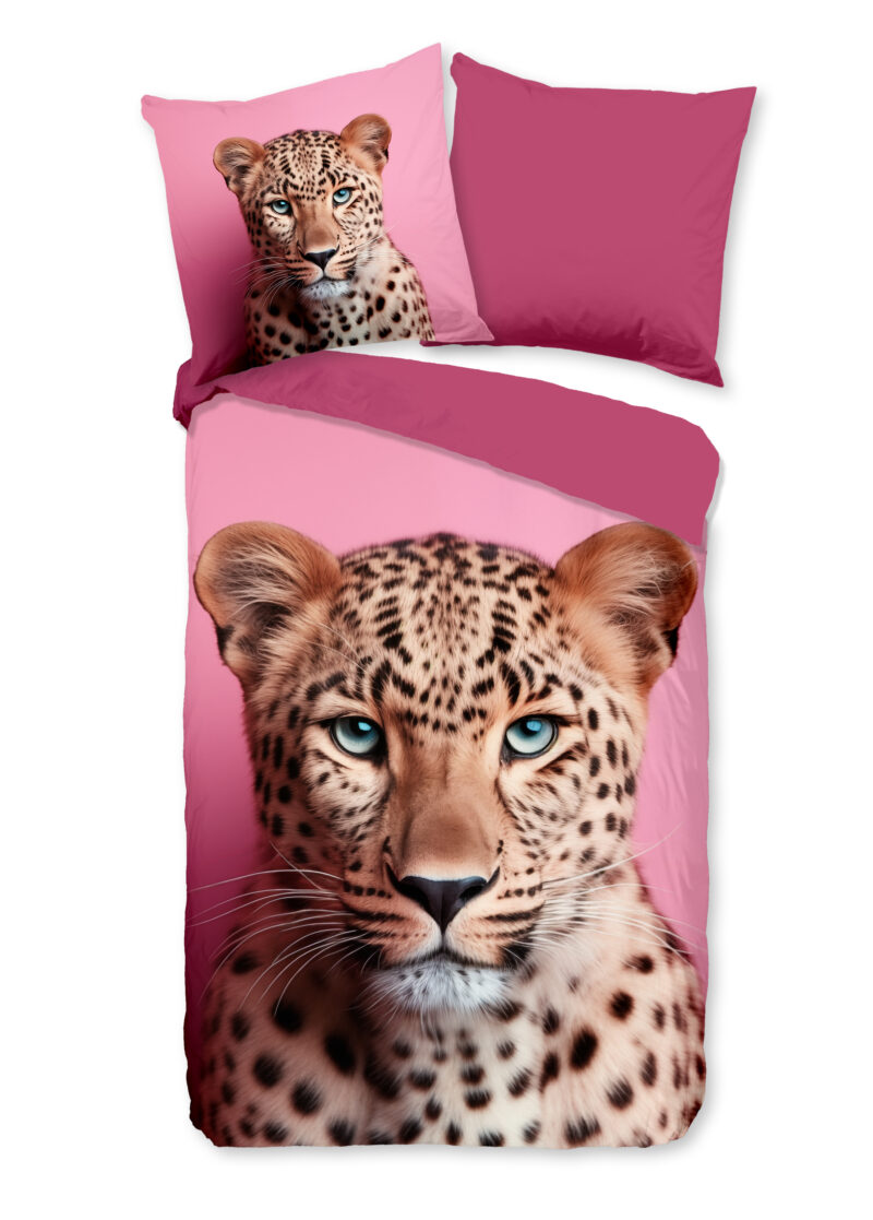Pure Dekbedovertrek "panter met blauwe ogen" - Roze - (135x200 cm) - Microfiber
