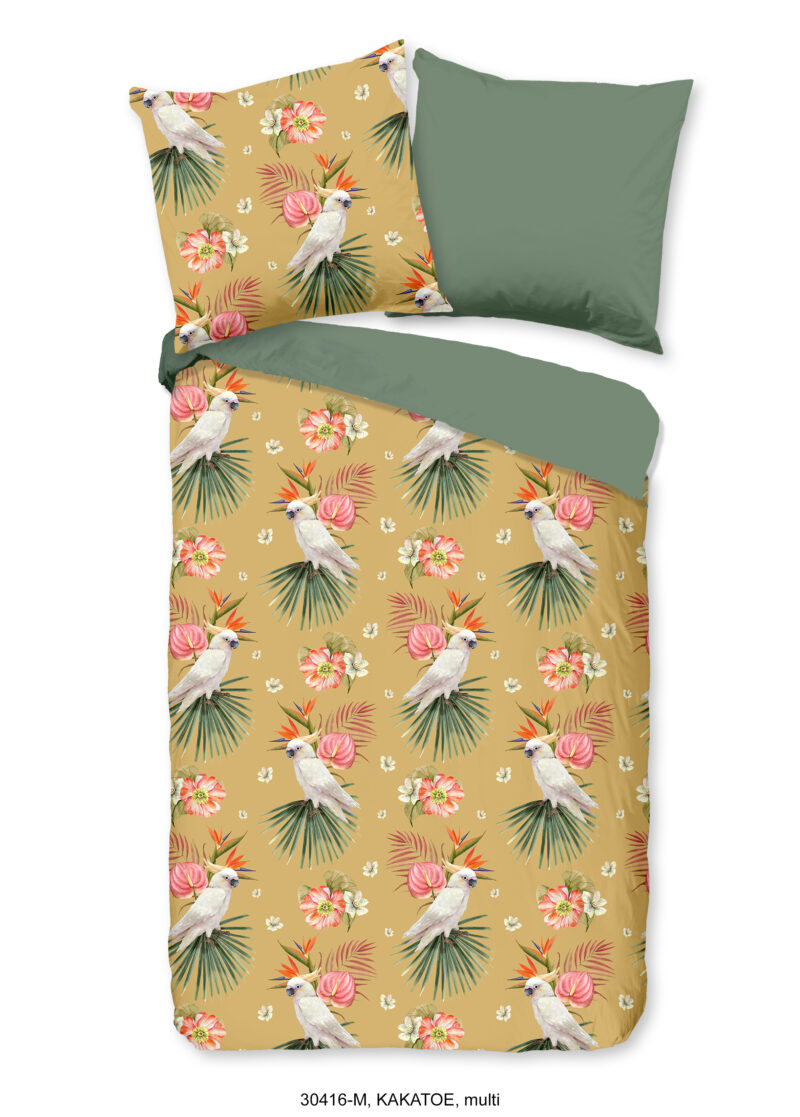 Pure Dekbedovertrek "papegaaien" - Oker - (135x200 cm) - Microfiber