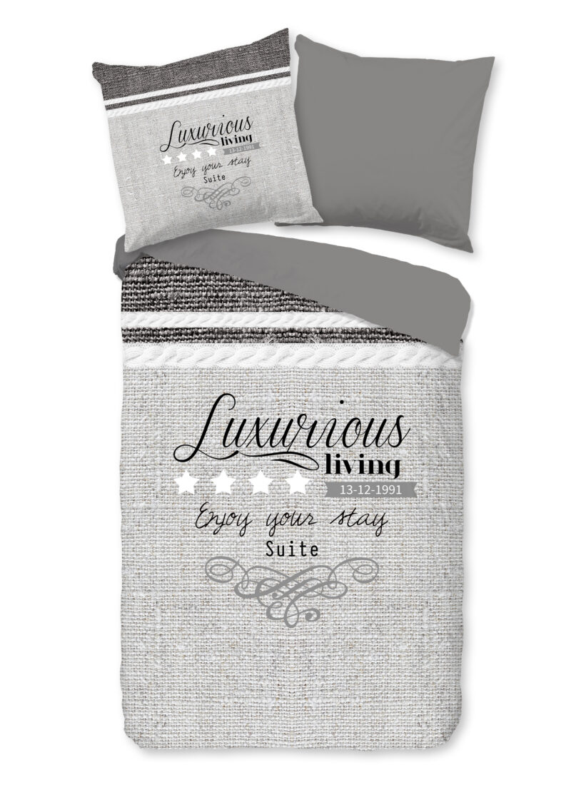 Pure Dekbedovertrek "tekst" - Grijs - (135x200 cm) - Microfiber