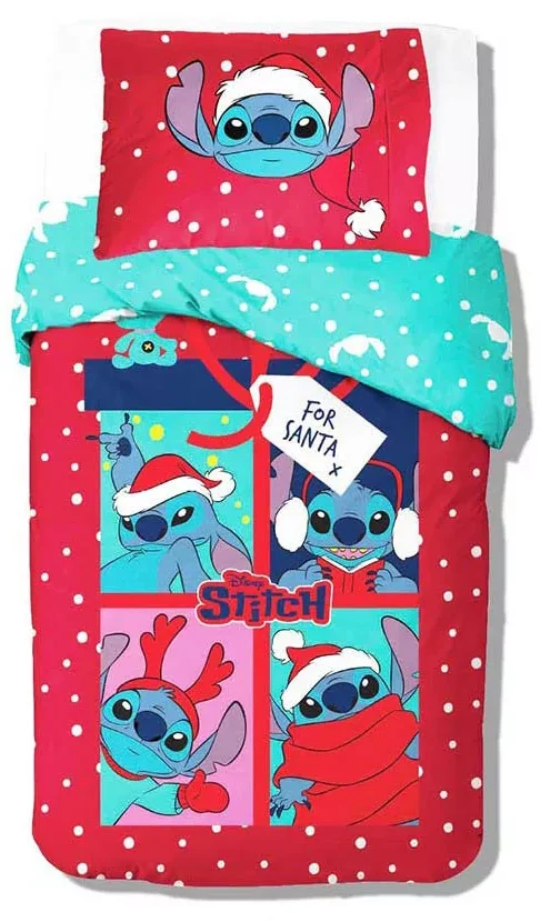 Stitch dekbedovertrek Santa 140 x 200 cm - 70 x 90 cm - katoen
