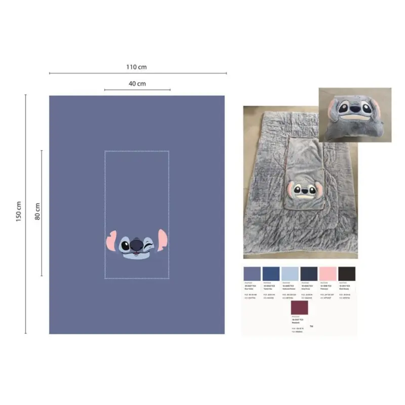 Stitch fleece plaid + kussen 100 x 150 cm - 40 x 40 cm - polyester - pre order