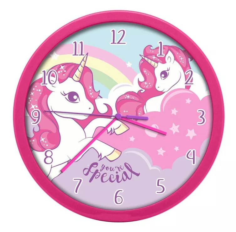 Unicorn wandklok 25 cm roze