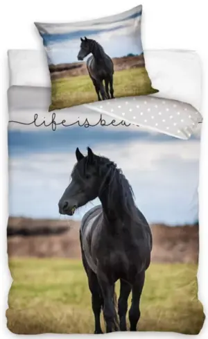 Zwart Paard dekbedovertrek - (140x200 cm) - Katoen