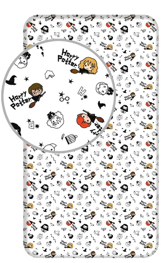 Harry Potter Hoeslaken  Icons Wit - Eenpersoons - 90 x 200 cm - Katoen