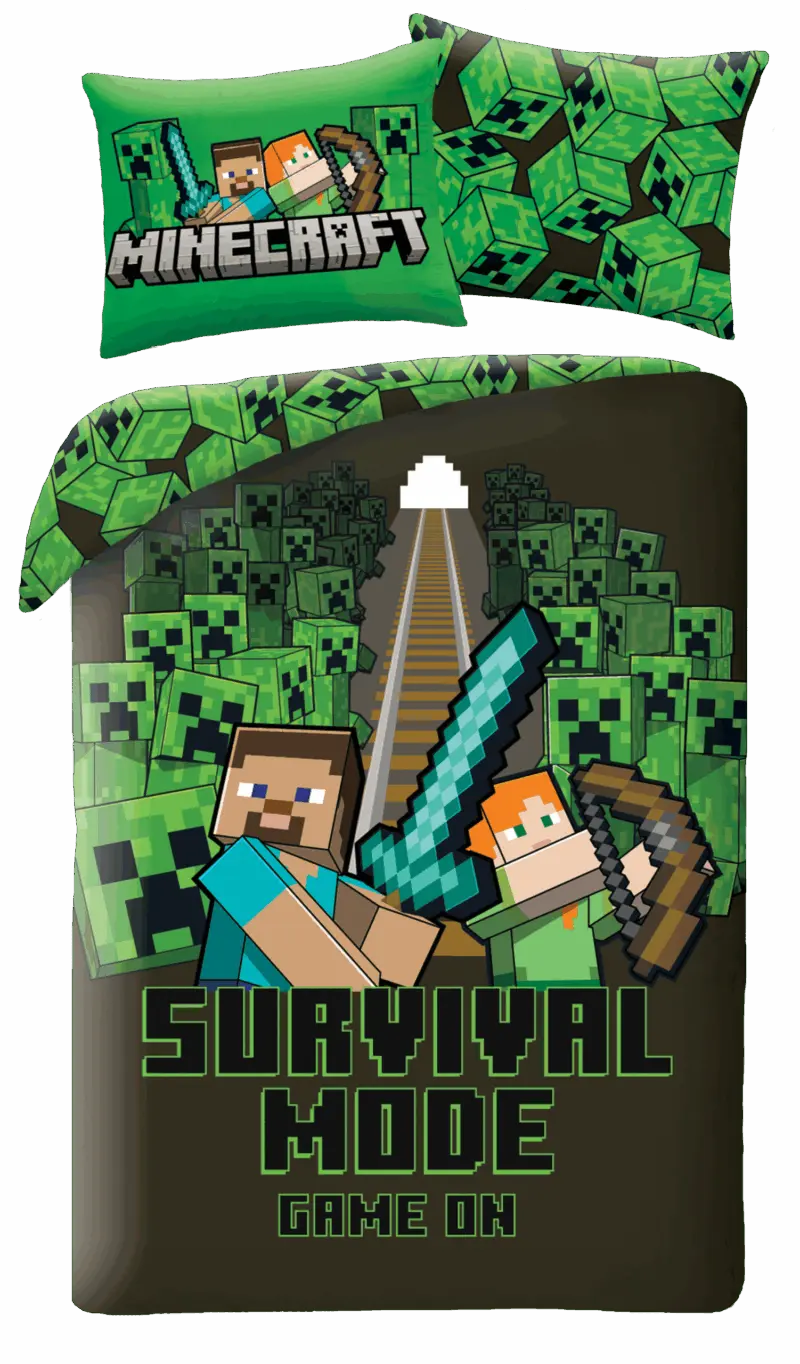 Minecraft Dekbedovertrek survival - 140 x 200 cm - 70 x 90 cm -  Polyester