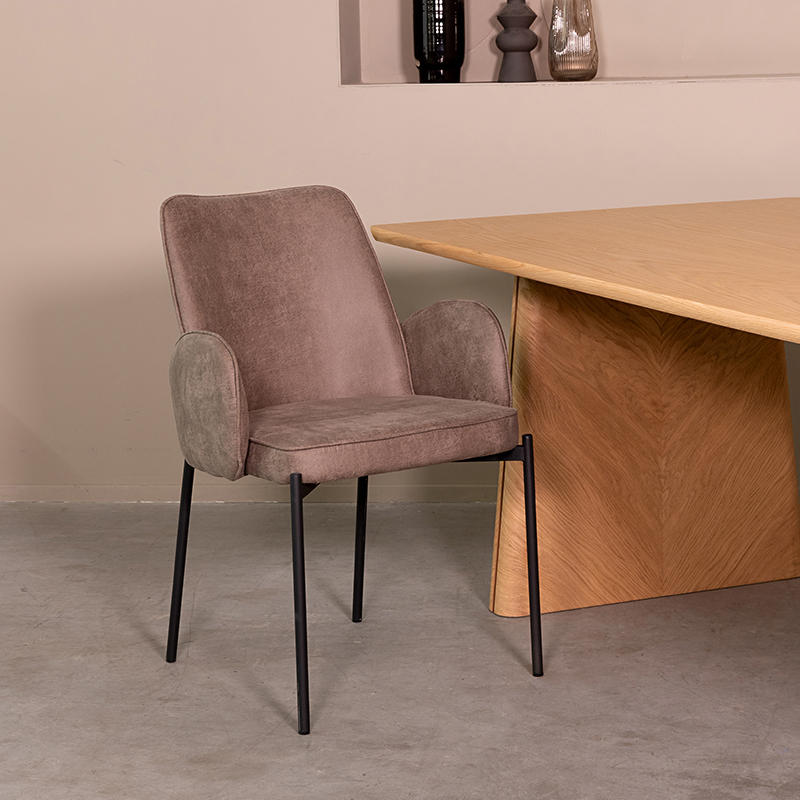 LABEL51 Eetkamerstoel Joni - Taupe - - Zwart Metalen Frame
