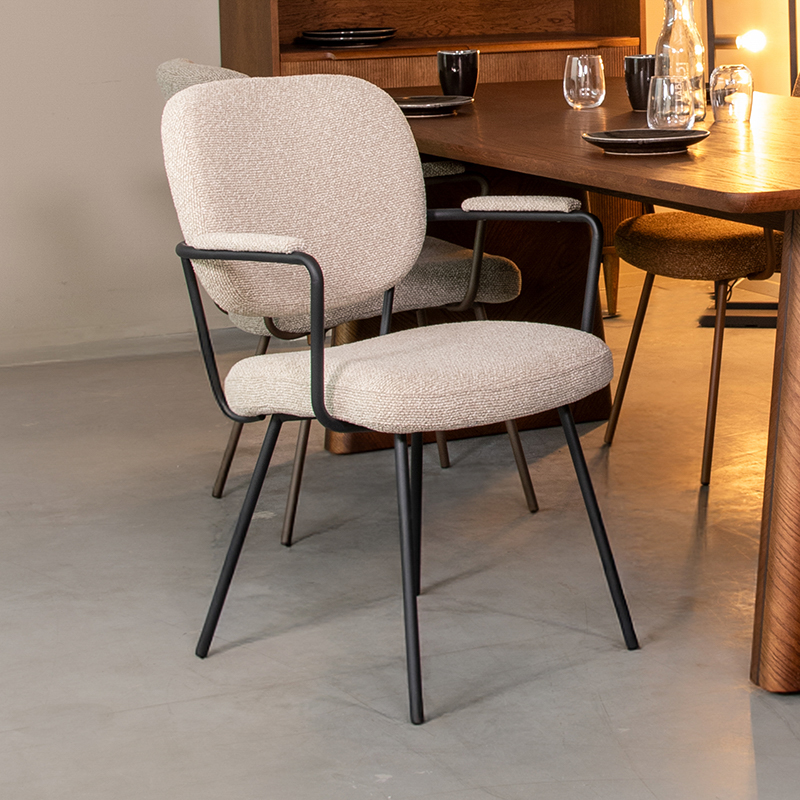 LABEL51 Eetkamerstoel Lausanne - Naturel - - Zwart Metalen Frame
