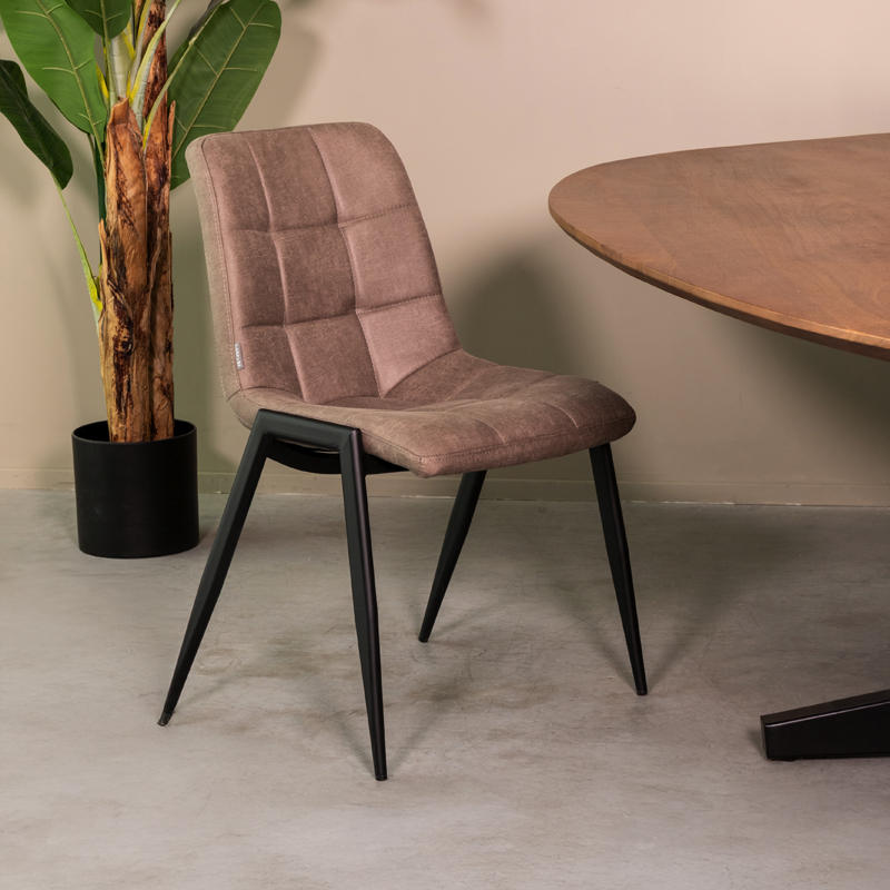 LABEL51 Eetkamerstoel Noor - Taupe - - Zwart Metalen Frame