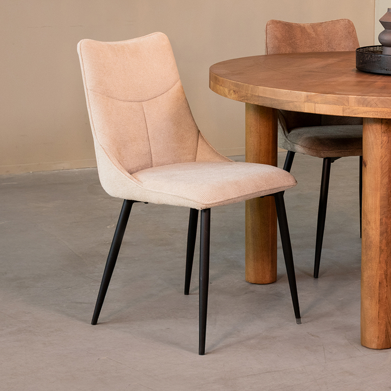LABEL51 Eetkamerstoel Riv - Naturel - Stof - Zwart Metalen Frame