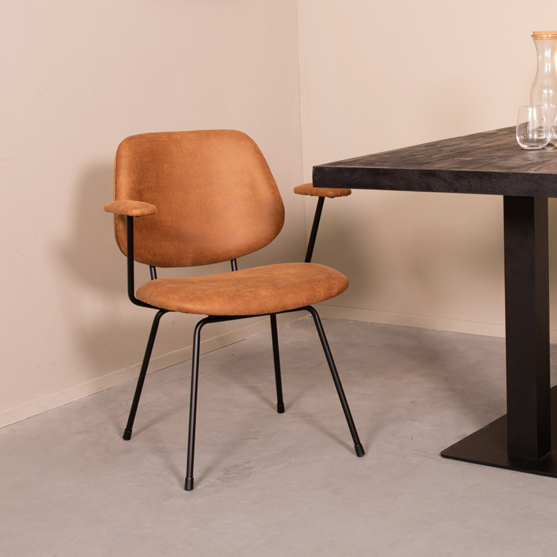 LABEL51 Eetkamerstoel Rivano - Cognac - - Zwart Metalen Frame