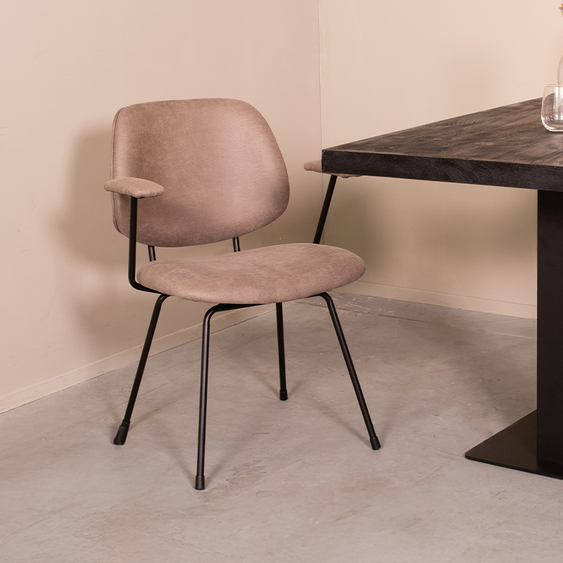 LABEL51 Eetkamerstoel Rivano - Taupe - - Zwart Metalen Frame