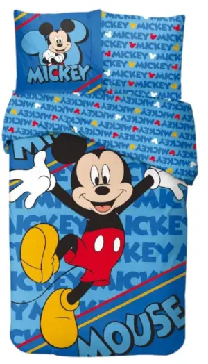Mickey Mouse Dekbedovertrek blauw Eenpersoons - 140 x 200 cm - Katoen
