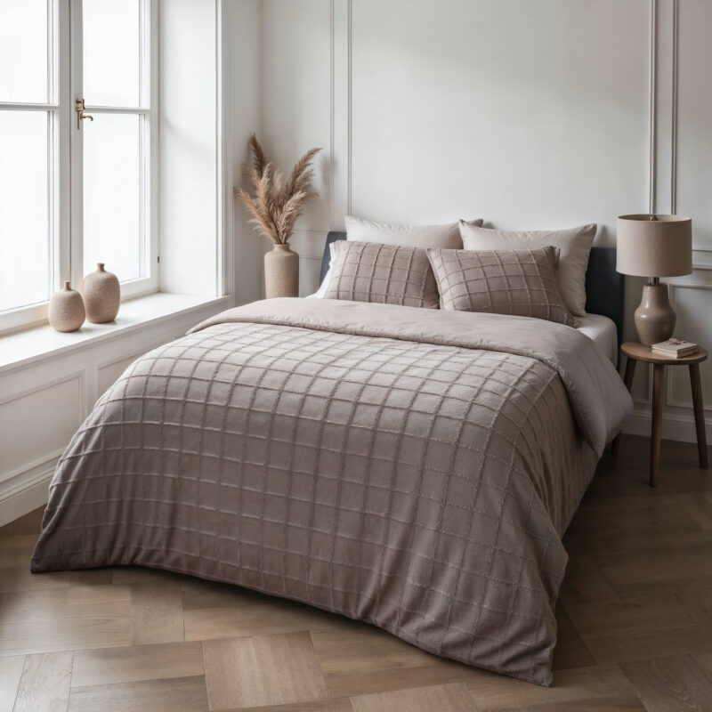 Sleeptime Faux Fur Check Taupe 140 x 220