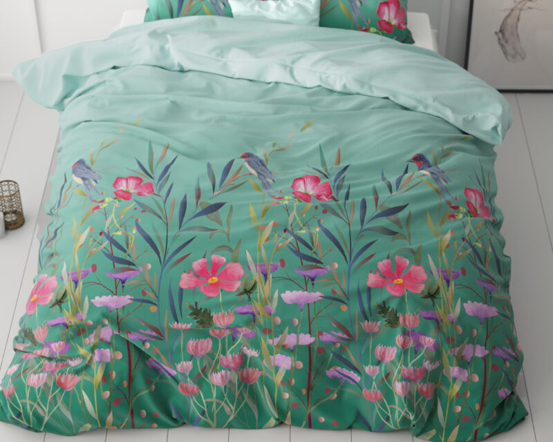 Sleeptime Flower & Birds Turquoise 140 x 220