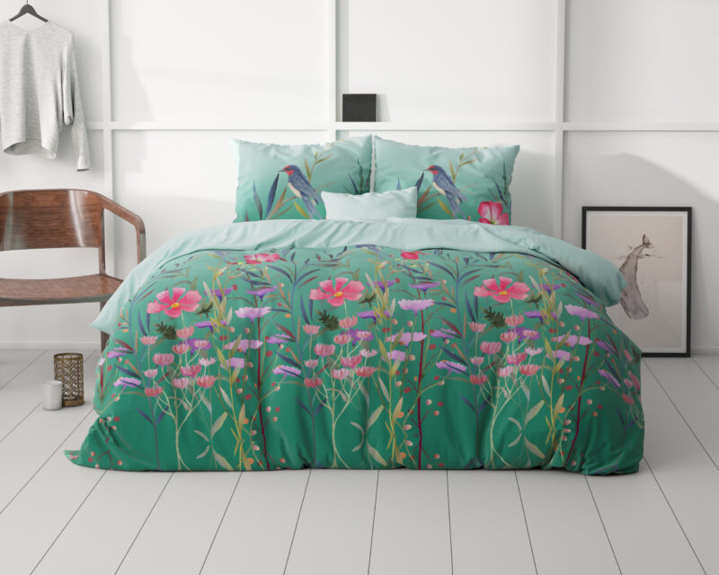 Sleeptime Flower & Birds Turquoise 140 x 200/220