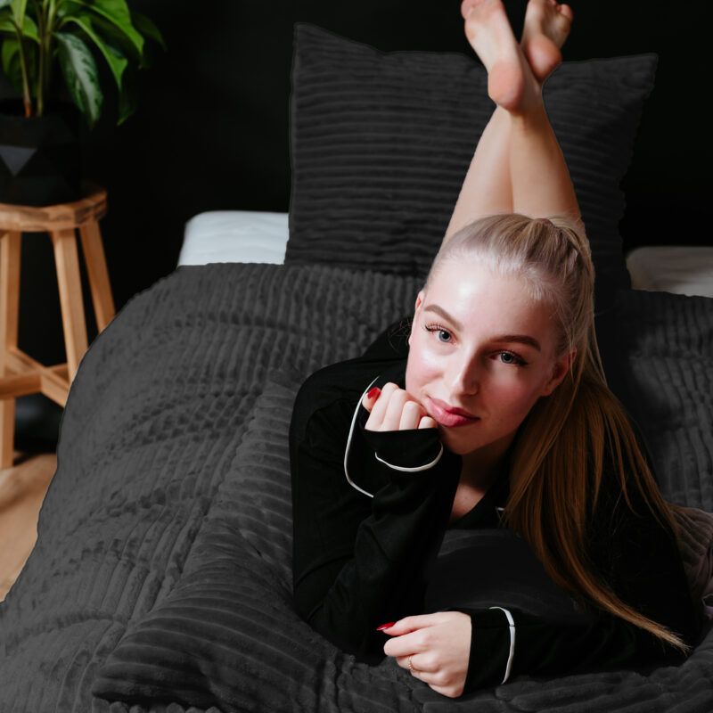 Rib Teddy Zwart 200x200/220 Sleeptime