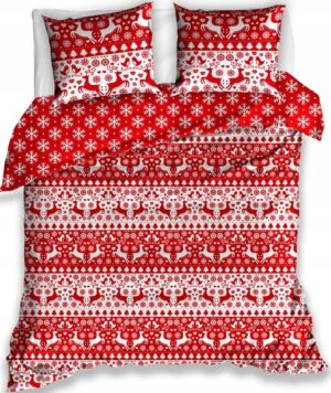 Carbotex Kerst Dekbedovertrek rood/wit 140 x 200 cm