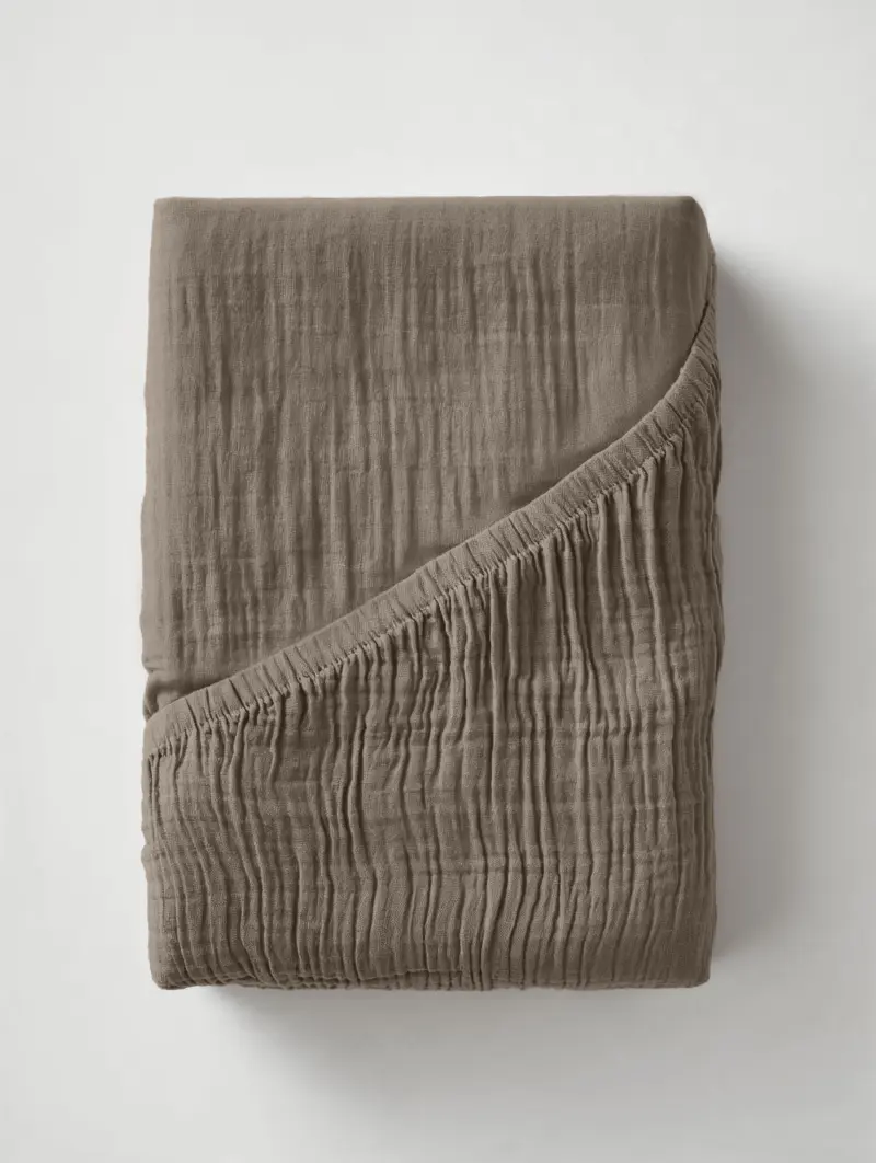 Hoeslaken Mousseline Taupe 180 x 200 + 30