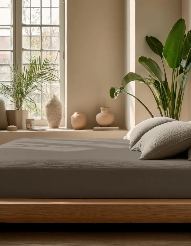 Hoeslaken Mousseline Taupe 90 x 200 + 30