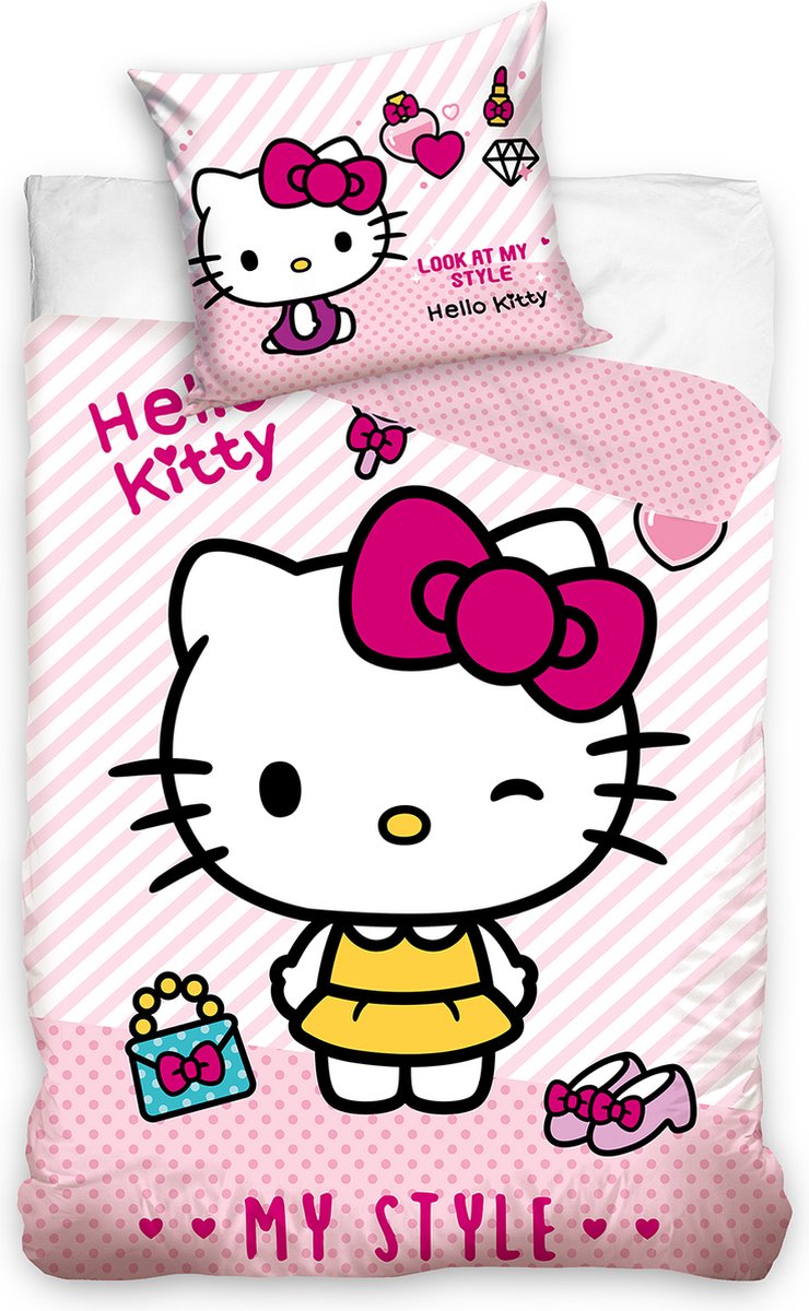 Hello Kitty Look at me Style Dekbedovertrek 140 X 200 cm - 70x90 cm - katoen