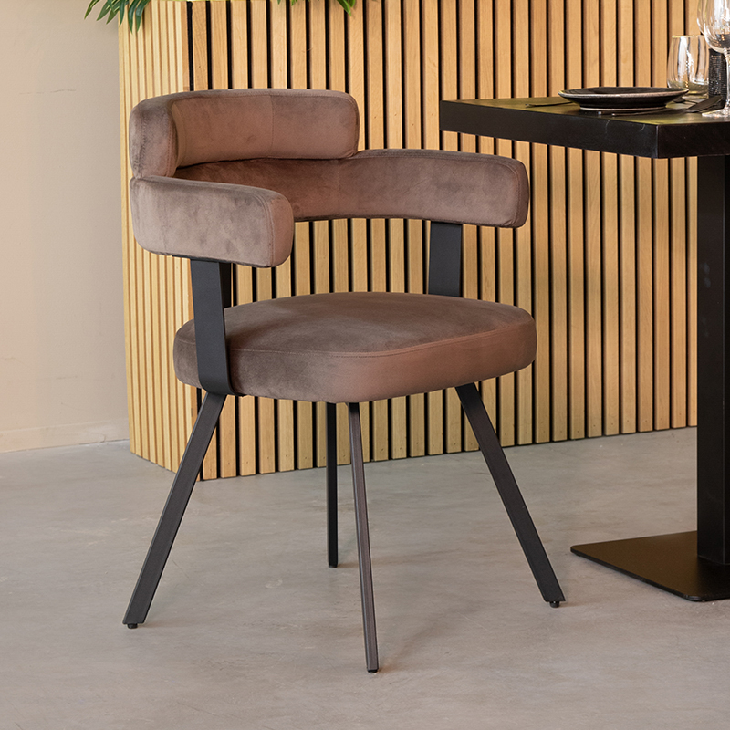 LABEL51 Eetkamerstoel Bardio - Taupe - - Zwart Metalen Frame