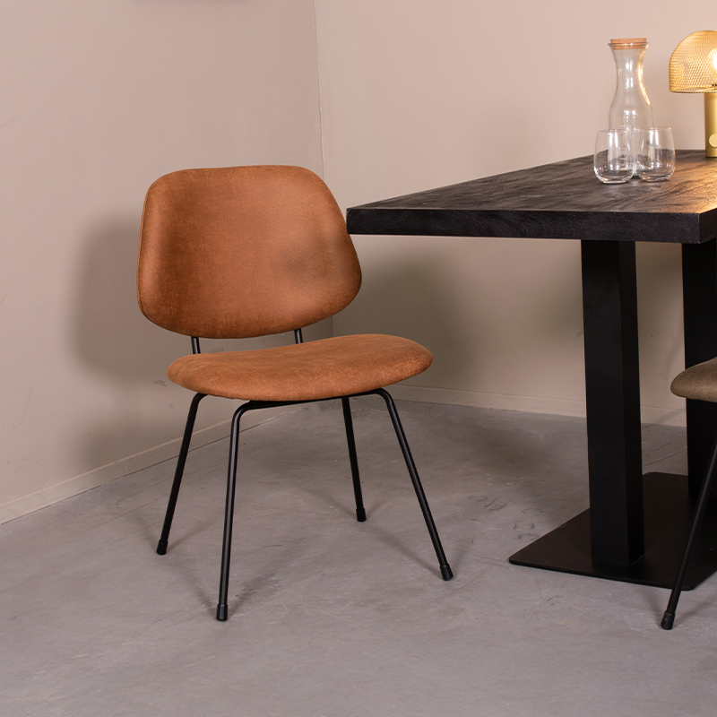 LABEL51 Eetkamerstoel Bello - Cognac - - Zwart Metalen Frame