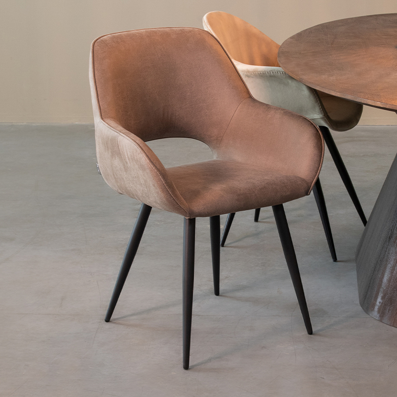 LABEL51 Eetkamerstoel Fer - Taupe - - Zwart Metalen Frame
