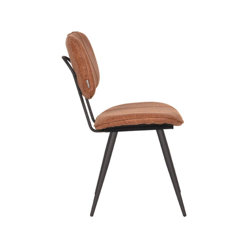 LABEL51 Eetkamerstoel Fos - Cognac - Leder - Zwart Metalen Frame Leder