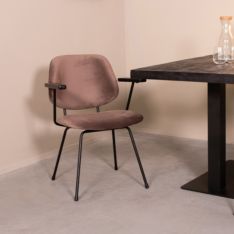 LABEL51 Eetkamerstoel Gastron - Taupe - - Zwart Metalen Frame