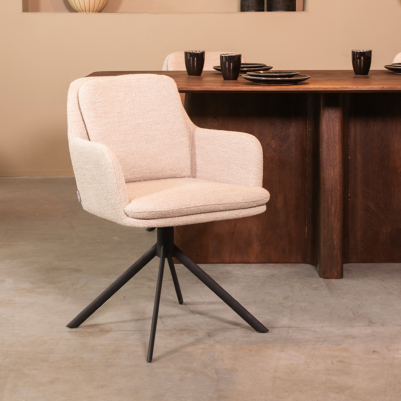 LABEL51 Eetkamerstoel Joy - Naturel - - Zwart Metalen Frame