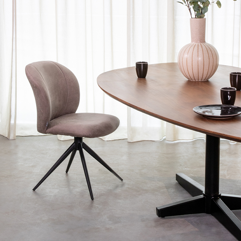 LABEL51 Eetkamerstoel Kimo - Naturel - - Zwart Metalen Frame