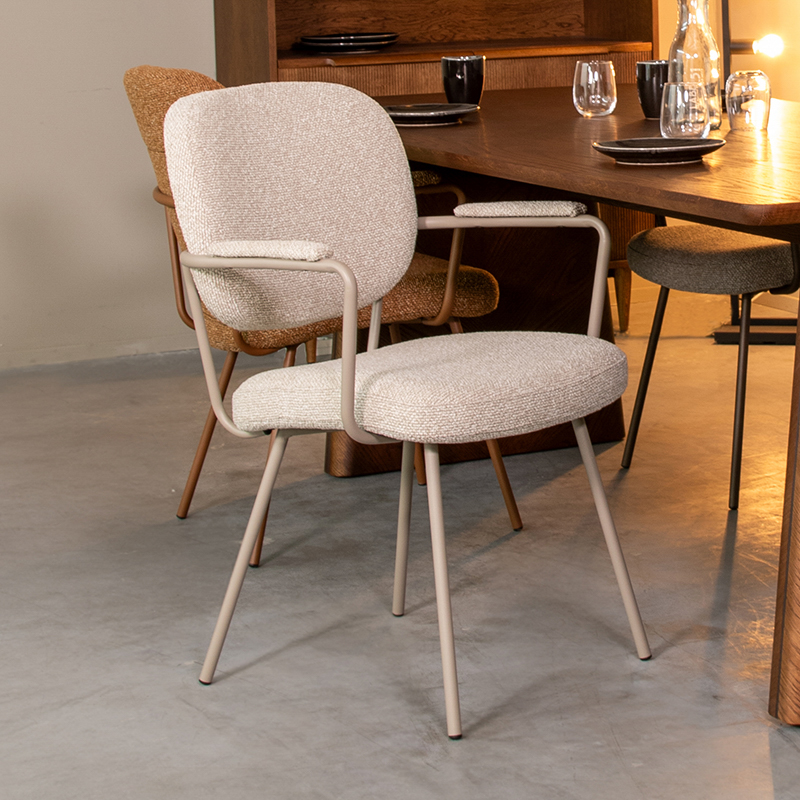 LABEL51 Eetkamerstoel Lausanne - Naturel - - Taupe Metalen Frame