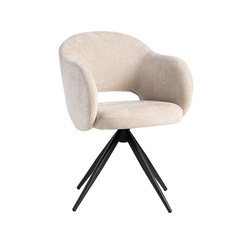 LABEL51 Eetkamerstoel Lela - Naturel - - Zwart Metalen Frame