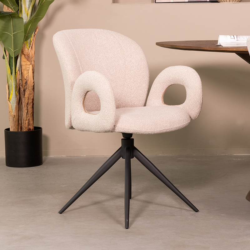 LABEL51 Eetkamerstoel Neo - Naturel - - Zwart Metalen Frame