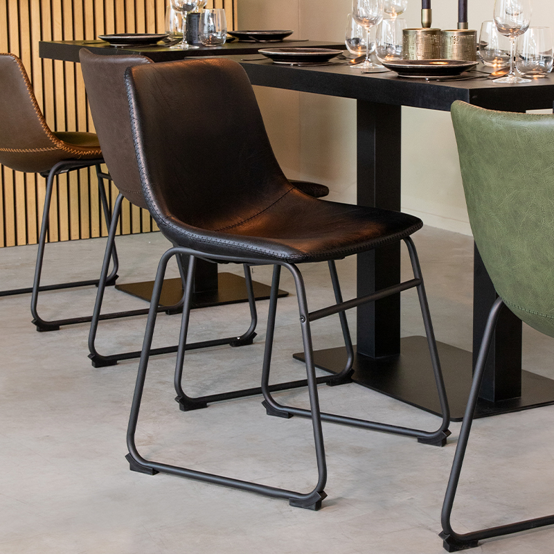 LABEL51 Eetkamerstoel Risto - Zwart - - Zwart Metalen Frame